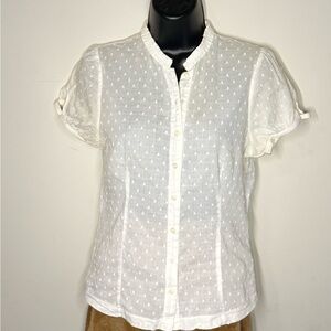 Vintage Cottage-Core Peasant Blouse with Mandarin Collar and Keyhole Sleeves